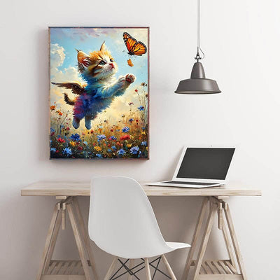 Diamond Painting-Engelskatze im Blumenfeld