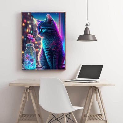 Diamond Painting-Fensterkatze bei Nacht