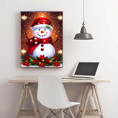 Diamond Painting-Festlicher Schneemann im Lichterglanz