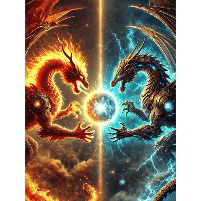 Diamond Painting-Feuer & Eis Drachenkampf