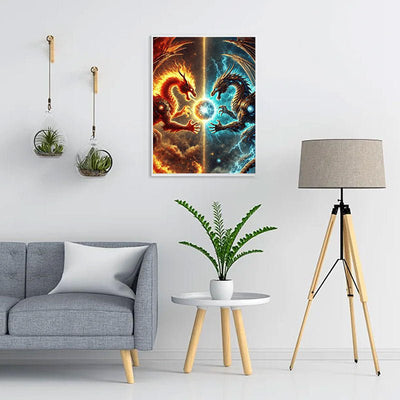 Diamond Painting-Feuer & Eis Drachenkampf