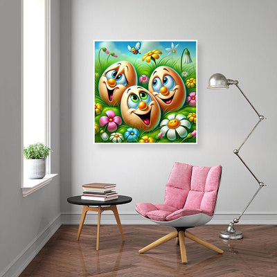 Diamond Painting-Fröhliche Eier im Blumenfeld