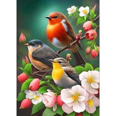 Diamond Painting-Frühlingsvögel und Blütenpracht