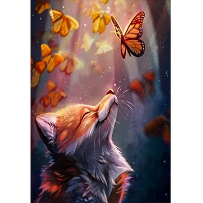 Diamond Painting-Fuchs und Schmetterlinge im Licht