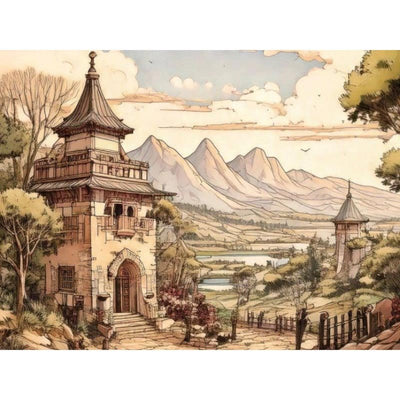 Diamond Painting-Geheimnisvolles Tal mit Türmen