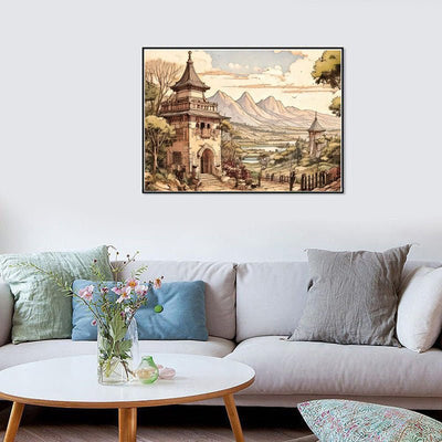 Diamond Painting-Geheimnisvolles Tal mit Türmen