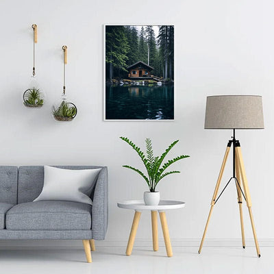 Diamond Painting-Hütte am See