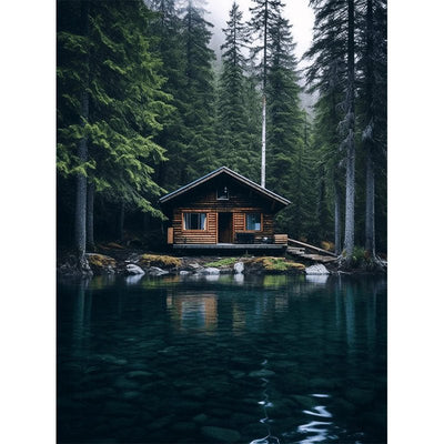 Diamond Painting-Hütte am See