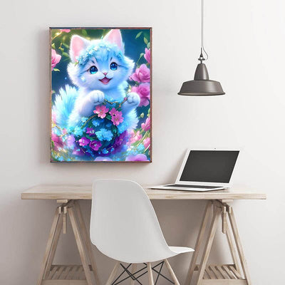 Diamond Painting-Kätzchen mit Blumenkorb