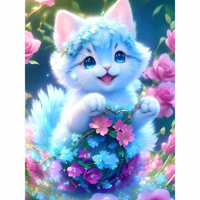 Diamond Painting-Kätzchen mit Blumenkorb