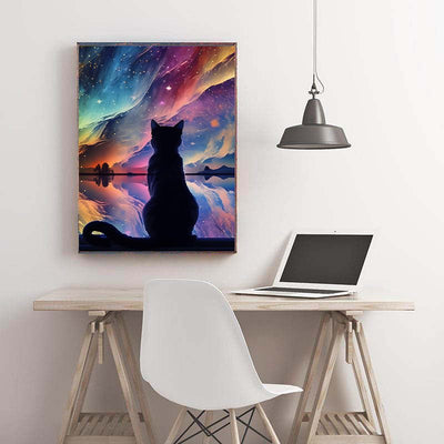 Diamond Painting-Katze unter Sternenhimmel