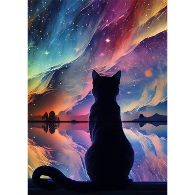 Diamond Painting-Katze unter Sternenhimmel