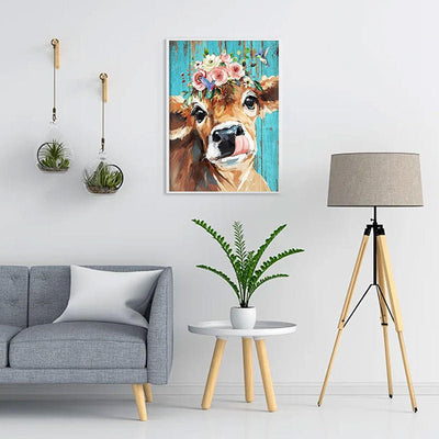 Diamond Painting-Kuh leckt Nase