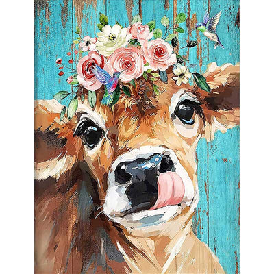 Diamond Painting-Kuh leckt Nase