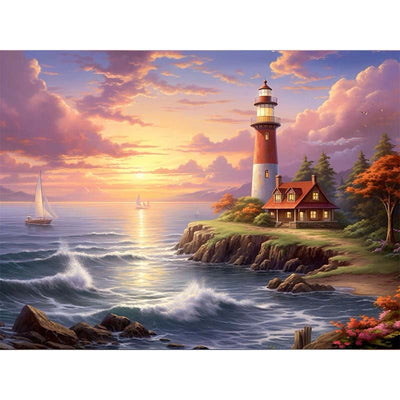 Diamond Painting-Leuchtturm am Meer