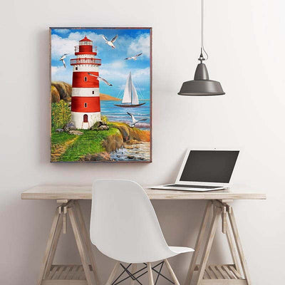 Diamond Painting-Leuchtturm am Meer mit Möwen