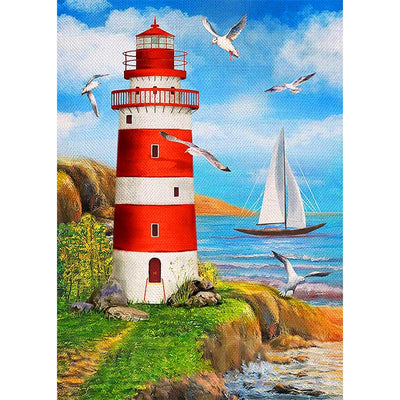 Diamond Painting-Leuchtturm am Meer mit Möwen