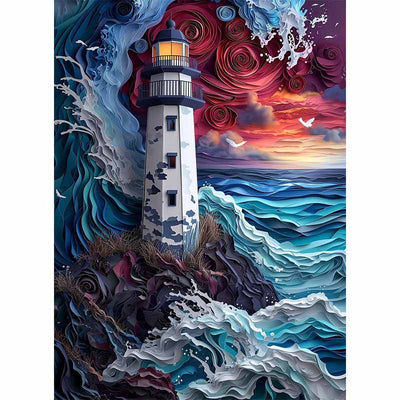 Diamond Painting-Leuchtturm am Sturm