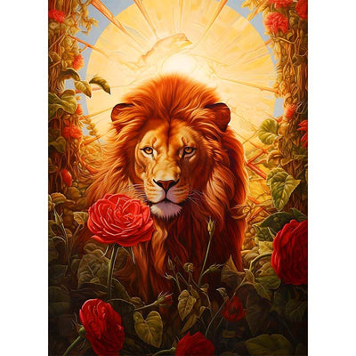 Diamond Painting- Löwe im Rosengarten
