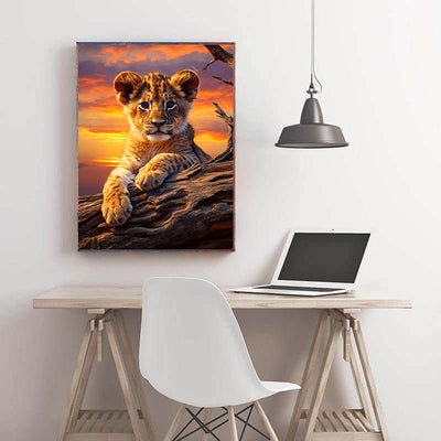 Diamond Painting-Löwenbaby im Sonnenuntergang