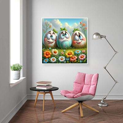 Diamond Painting-Lustige Ostereier im Frühlingsgarten
