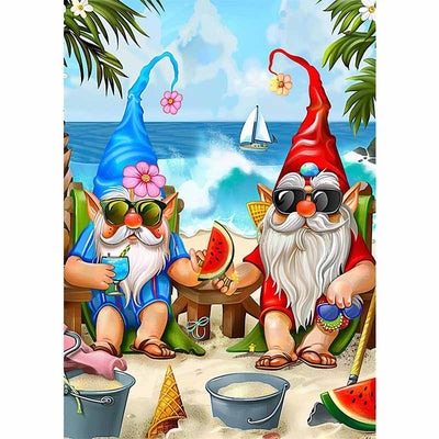 Diamond Painting-Lustige Zwerge im Urlaub am Meer