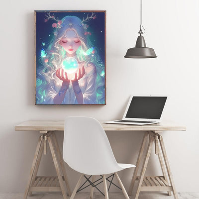Diamond Painting-Mädchen mit Geweih auf dem Kopf