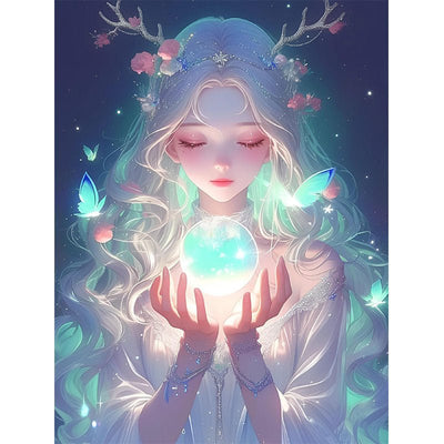 Diamond Painting-Mädchen mit Geweih auf dem Kopf