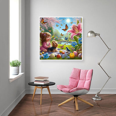 Diamond Painting-Mädchen und Hund