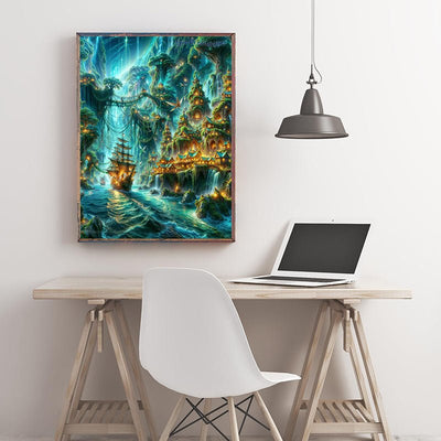 Diamond Painting-Magische Hafenstadt im Dschungel