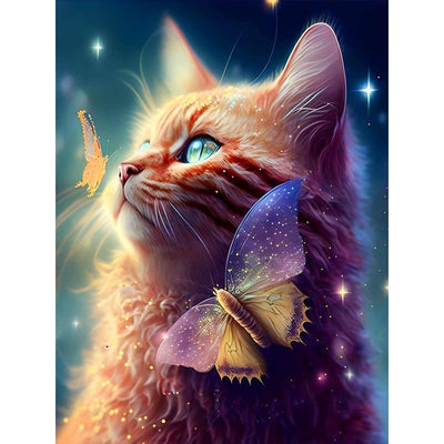 Diamond Painting-Magische Katze mit Schmetterling