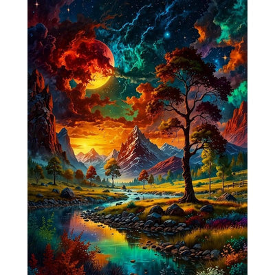 Diamond Painting-Magisches Abendlicht im Fantasietal