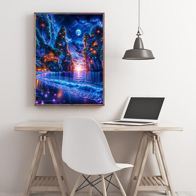 Diamond Painting-Magisches Küstendorf bei Nacht