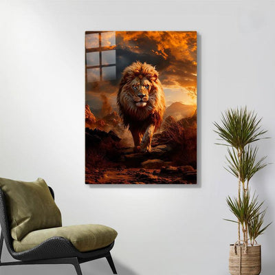 Diamond Painting-Majestätischer Löwe im Sonnenuntergang