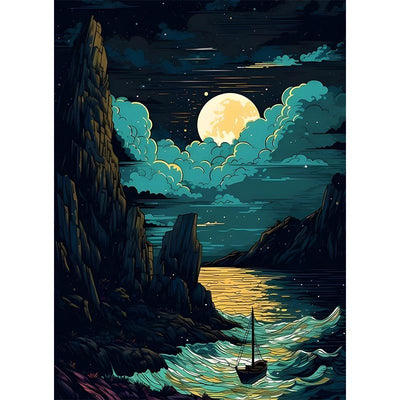 Diamond Painting-Mondschein über dem Meer
