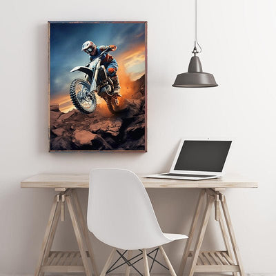 Diamond Painting-Motocross-Sprung bei Sonnenuntergang