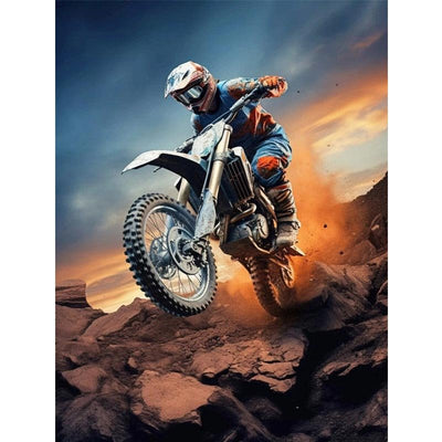Diamond Painting-Motocross-Sprung bei Sonnenuntergang