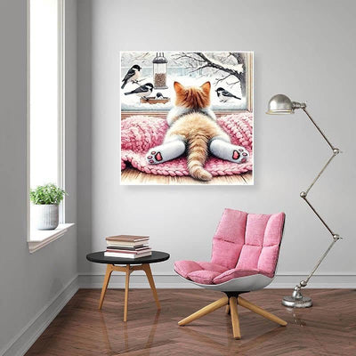 Diamond Painting-Neugierige Katze am Fenster