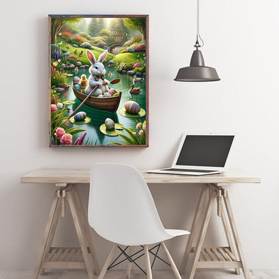 Diamond Painting-Osterhase beim Rudern