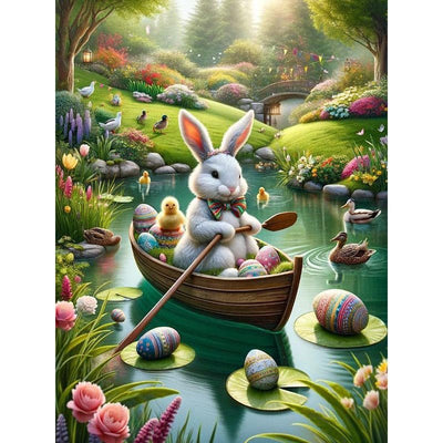Diamond Painting-Osterhase beim Rudern