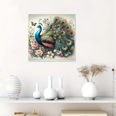 Diamond Painting-Pfau in voller Blüte