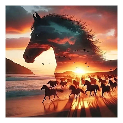 Diamond Painting-Pferde im Sonnenuntergang