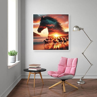 Diamond Painting-Pferde im Sonnenuntergang