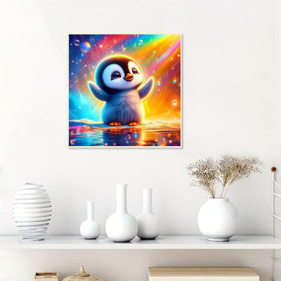 Diamond Painting-Pinguin, der die Sonne begrüßt