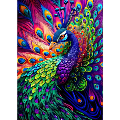 Diamond Painting-Prächtiger Pfau in Regenbogenfarben