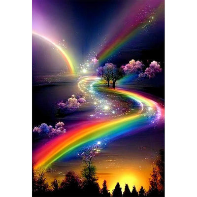 Diamond Painting-Regenbogen und Pfirsichbaum
