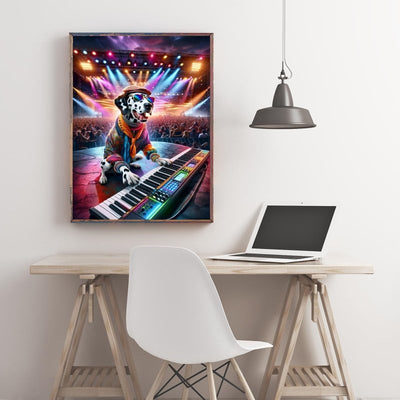 Diamond Painting-Rockstar-Hund mit Keyboard