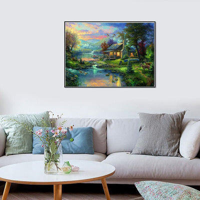 Diamond Painting-Romantisches Blockhaus am Wasser