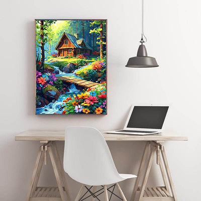 Diamond Painting-Romantisches Waldhaus am Bach