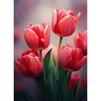 Diamond Painting-Rote Tulpen im Regen